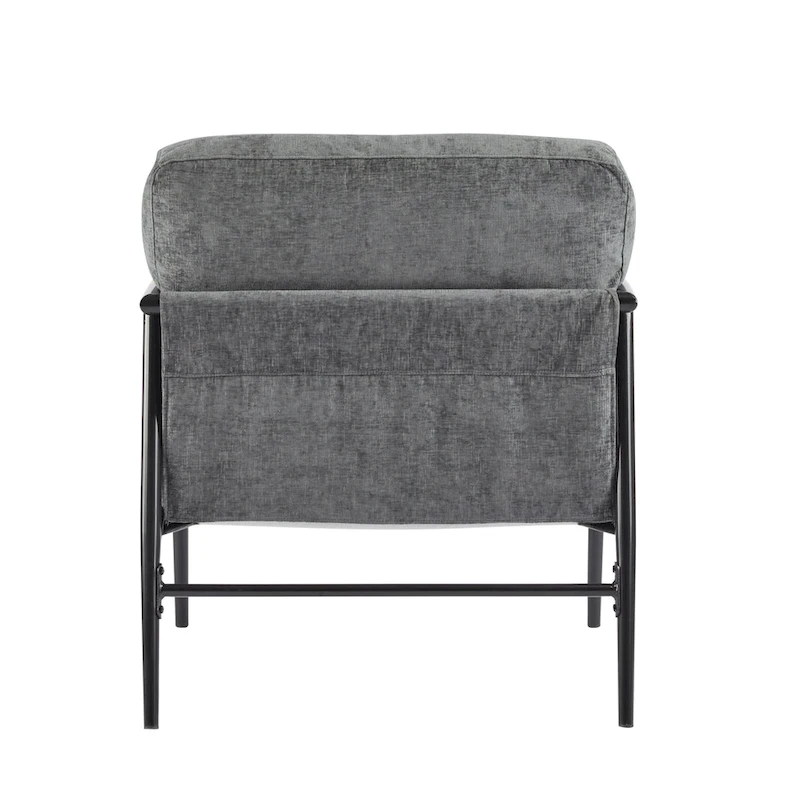 Polyester Accent Chair with Metal Frame & Wooden Armrests
