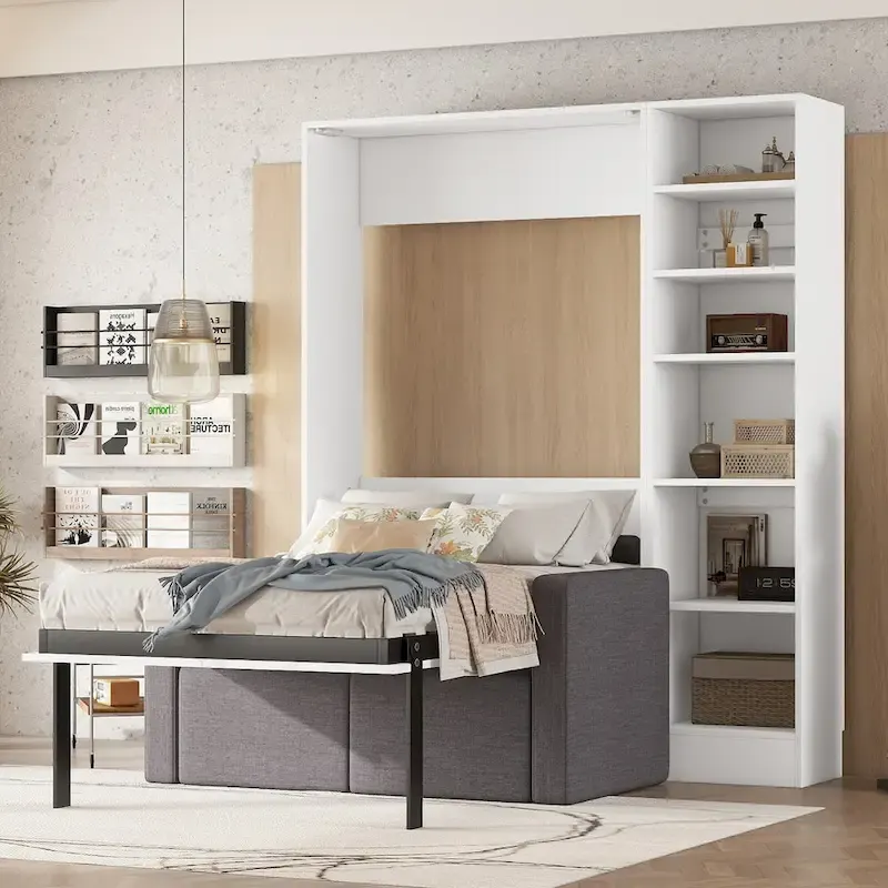 Twin Size Murphy Bed Wall Bed with Sofa,with Shelves