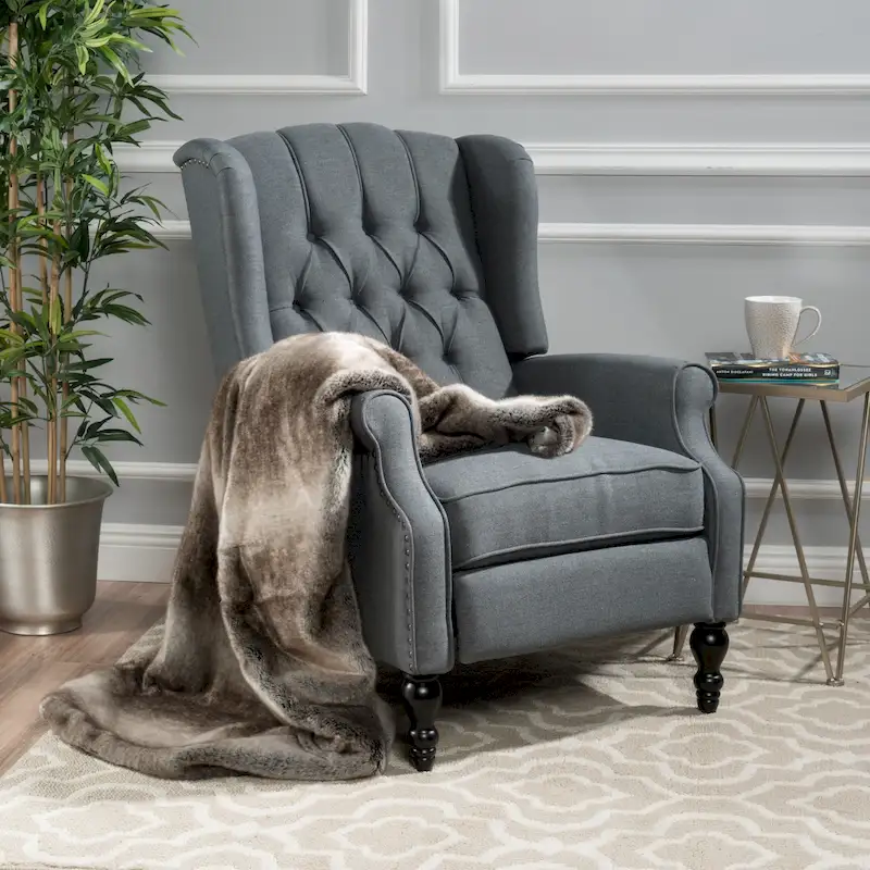 Tufted Fabric Wingback Recliner Club Chair