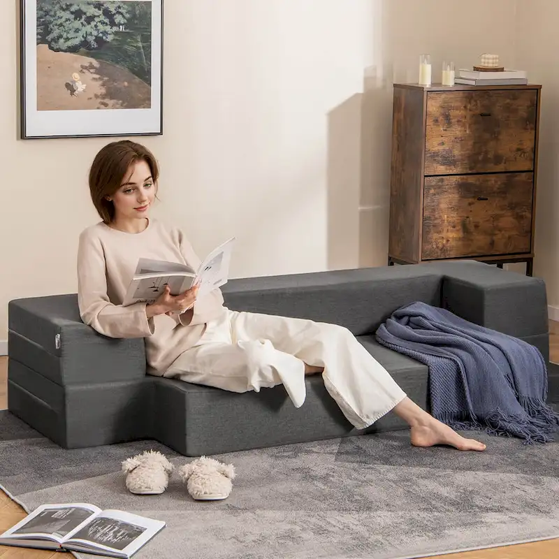 Costway 8-Inch Folding Sofa Bed with High-density Foam & Washable