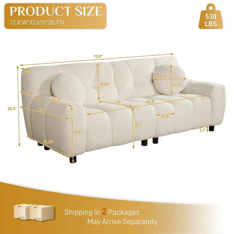 Teddy Boucle 2-Seat Cloud Deep Seat Sofa Couch for Living Room, Bedroom