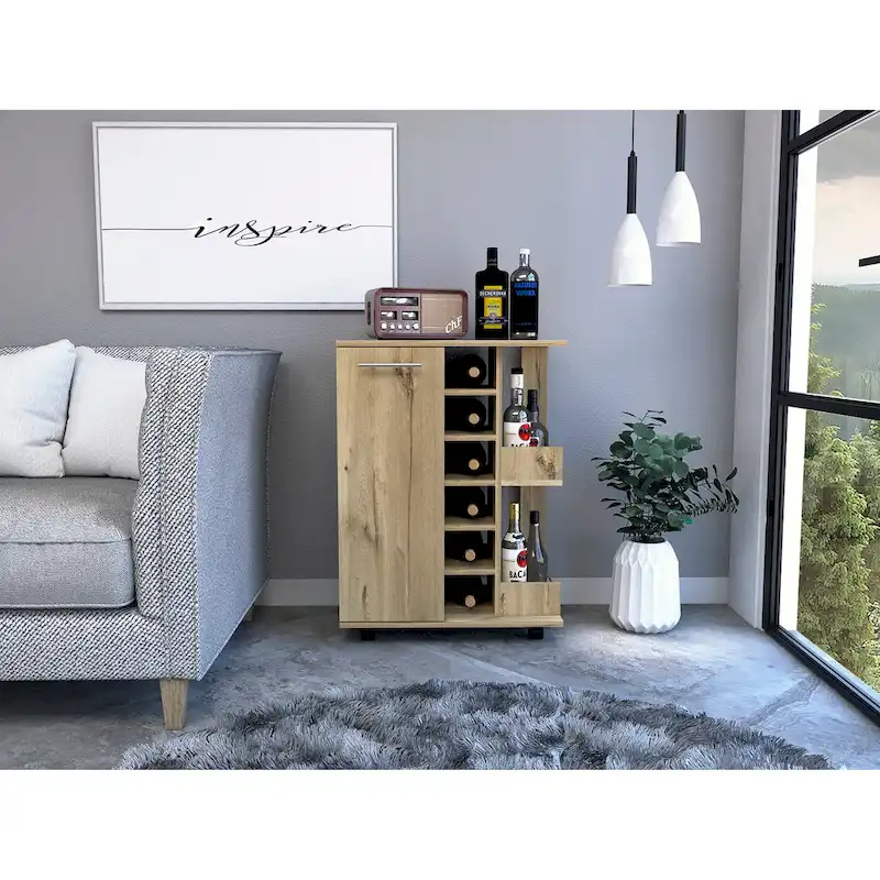 Bartlet 2-Shelf 6-Bottle Bar Cart with Division for Kitchen, Party and Living Room