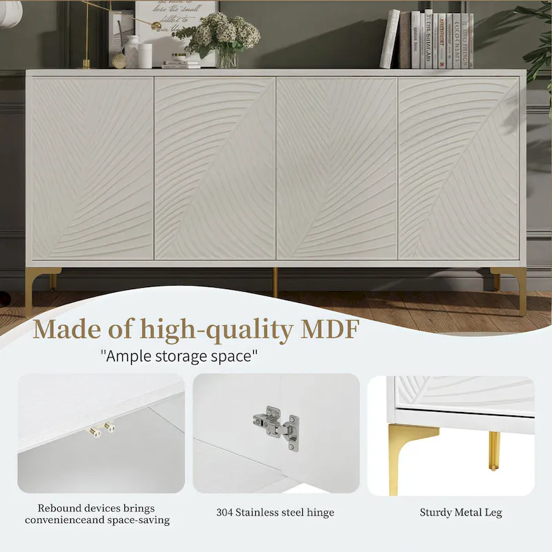 Four-Door Sideboard with Adjustable Shelves - Arched Panel Design (White)