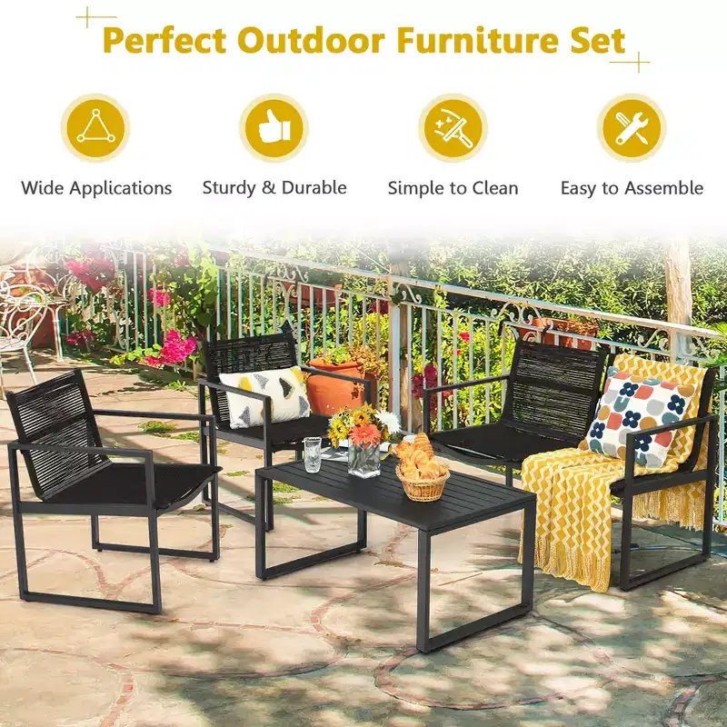 Costway 4PCS Patio Furniture Conversation Set Sofa Loveseat Armrest Garden Deck