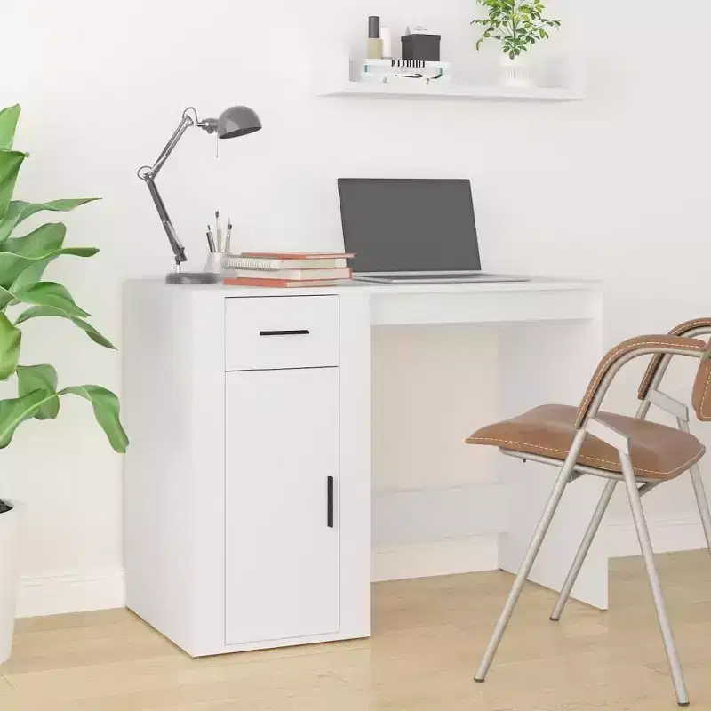 vidaXL Desk White Engineered Wood Standard Desk Rectangular Modern - White
