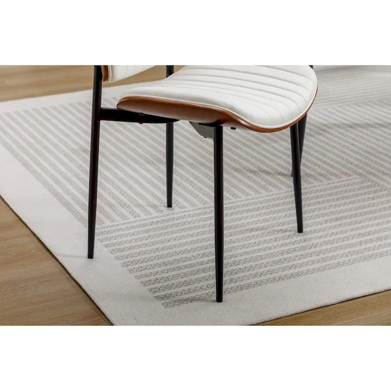 Dining Chairs Set of 2 Mid Century Modern Retro Faux Leather Chair with Bentwood Upholstered Seat Metal Legs Adjustable Foot