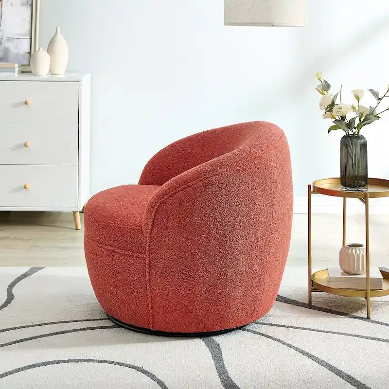 Roundhill Furniture Galleria 360 Swivel Teddy Sherpa Fabric Barrel Chair