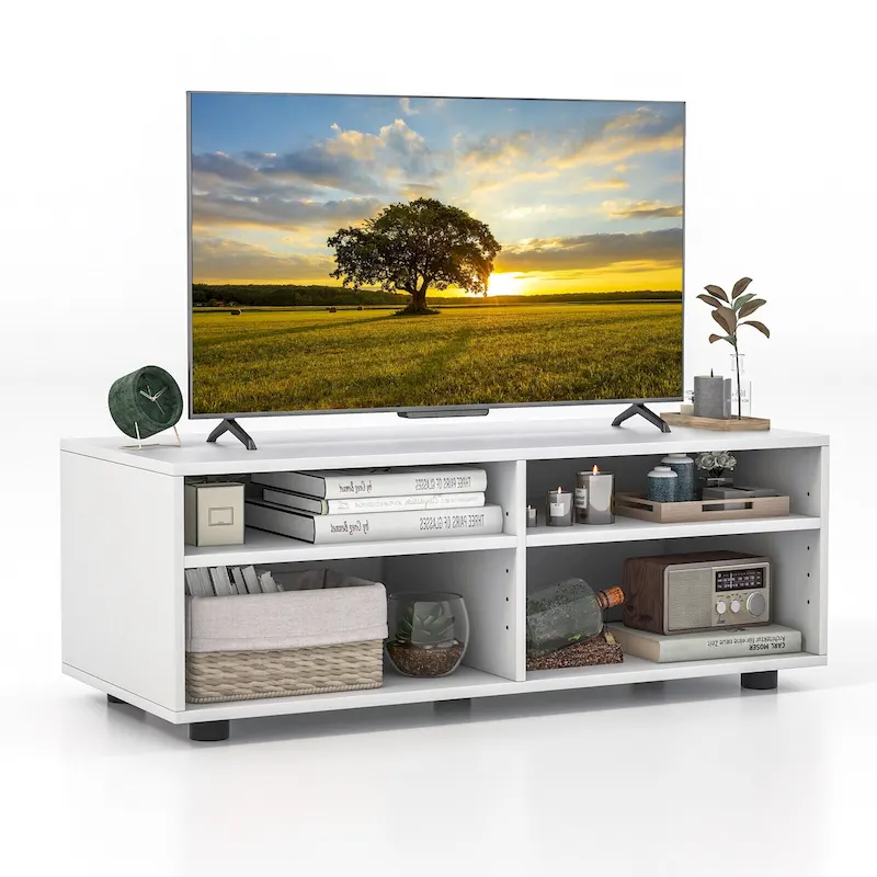 Gymax Media Console Entertainment Center 4-Cubby TV Stand Cabinet w/