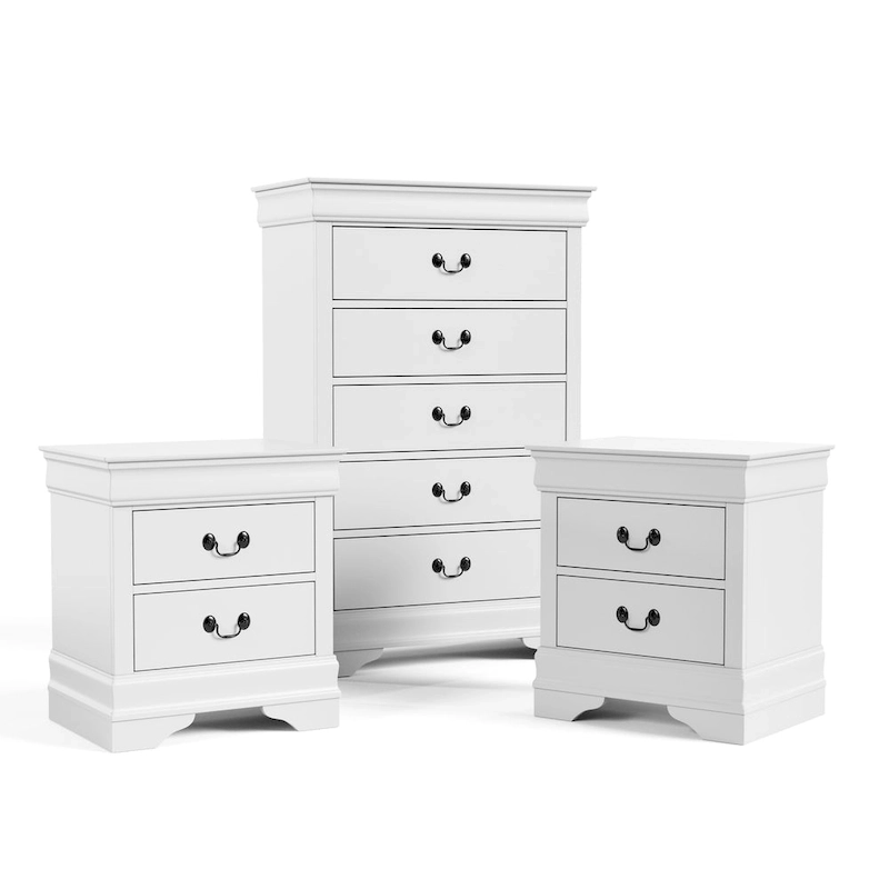Furniture of America Devi Traditional 3-Piece Solid Wood Nightstand and Chest Set