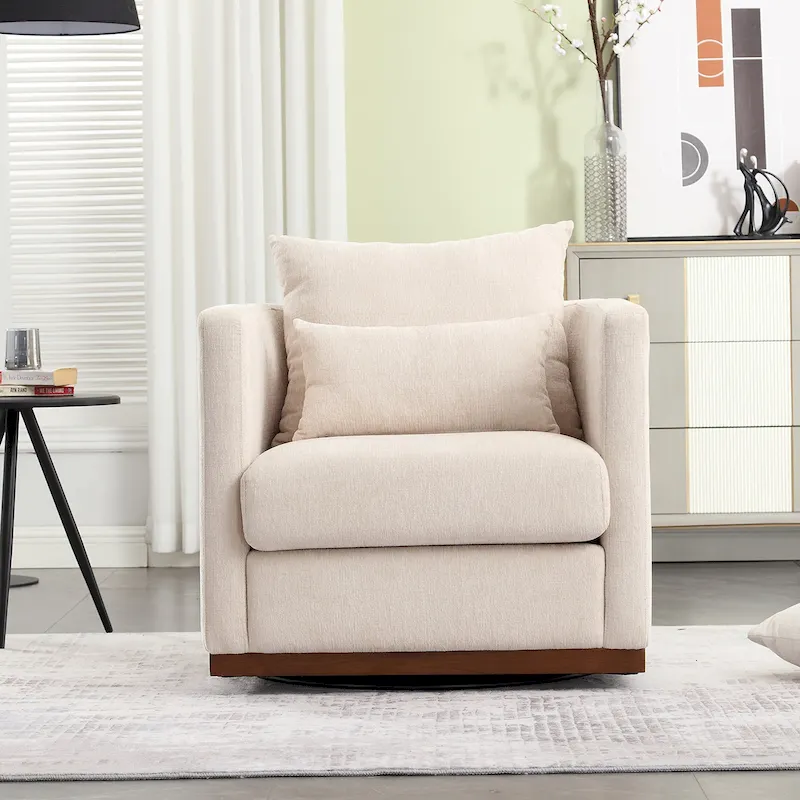Beige / Brown / Carbon Black / Dark Gray Chenille Swivel Barrel Chair, Single Seat