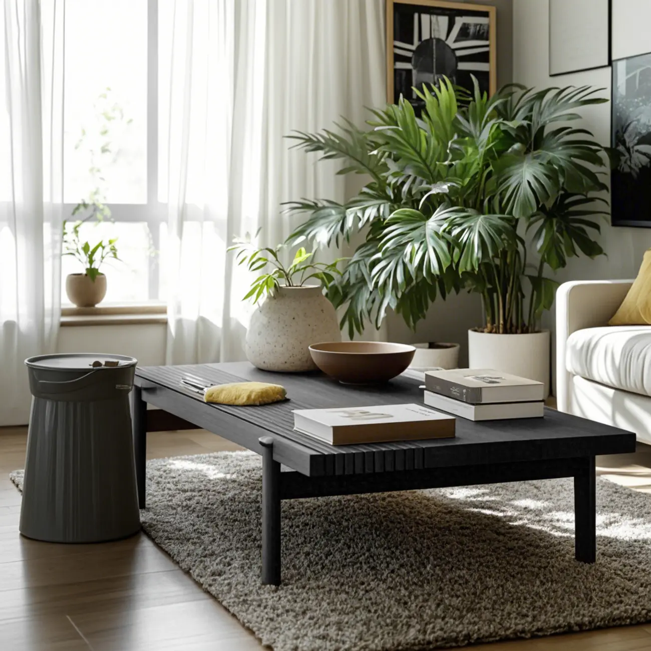 Black Rectangular Chic Rectangle Wood Coffee Table