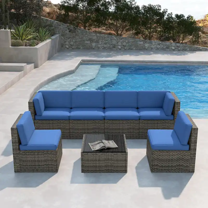 7-Piece Patio Wicker Sets Rattan Sectional Sofa With Cushions