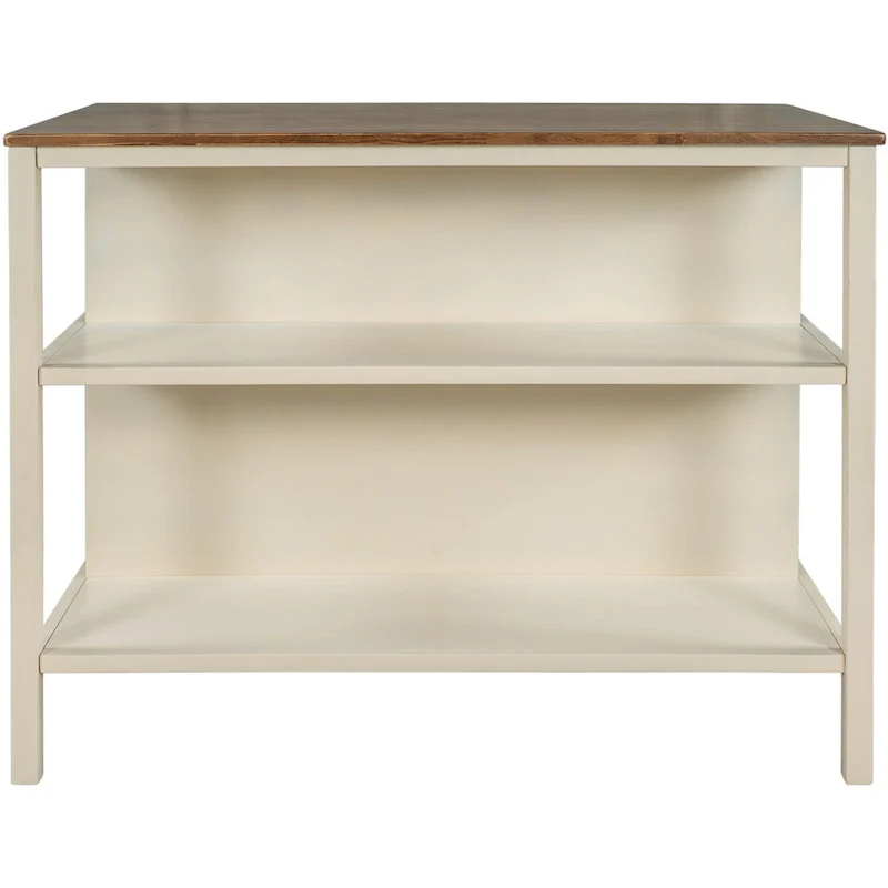 Solid Wood Rustic 45 in Kitchen Island with Butcher Block Top, 2 Shelves, Walnut and Cream White