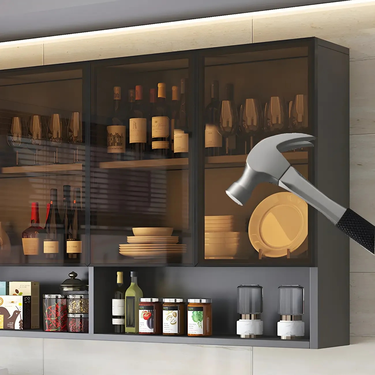 Kitchen Grey Wooden Wall-Mounted China Cabinet