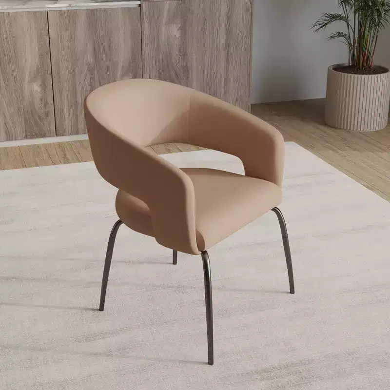 LeisureMod Dining Chair Upholstered in Velvet/Leather with Open Curved Backrest and Powder-Coated Iron Legs Gavin Collection Set of 2