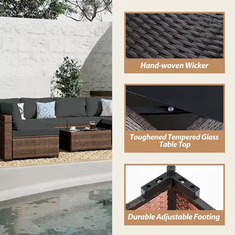 UPHA 9-piece Cushioned Wicker Patio Conversation Seating Set