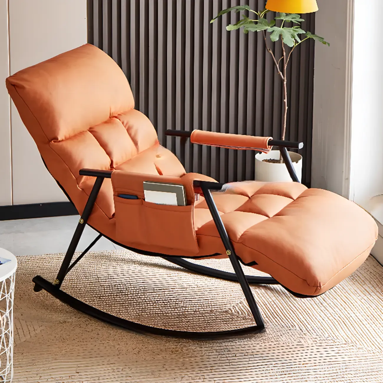 Modern Metal Track Arms Upholstered Rocking Chair