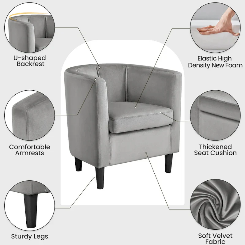 Modern Barrel-shaped Chair Upholstered Velvet Club Chair