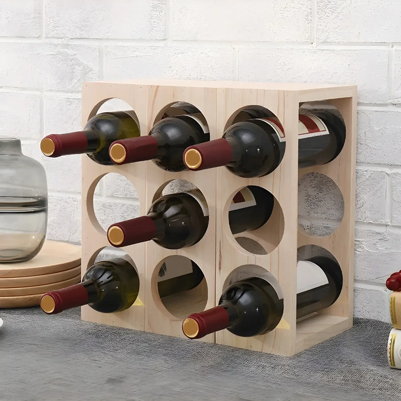 Natural Wooden Stackable Wine Rack Tabletop Wine Holder