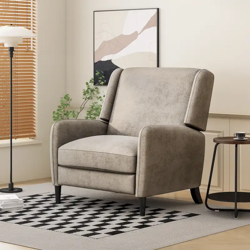 Beige / Navy Blue / Grey Oversized Textured Fabric Pushback Recliner, Single Seat