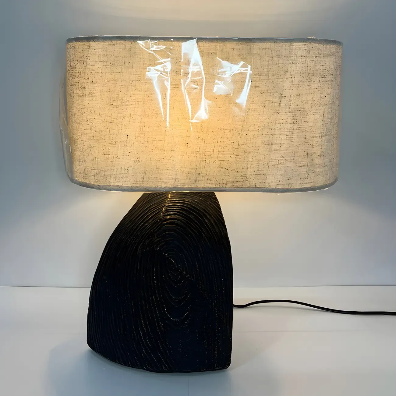 LED Natural Wood Fabric Bedside Table Lamp Japandi Style