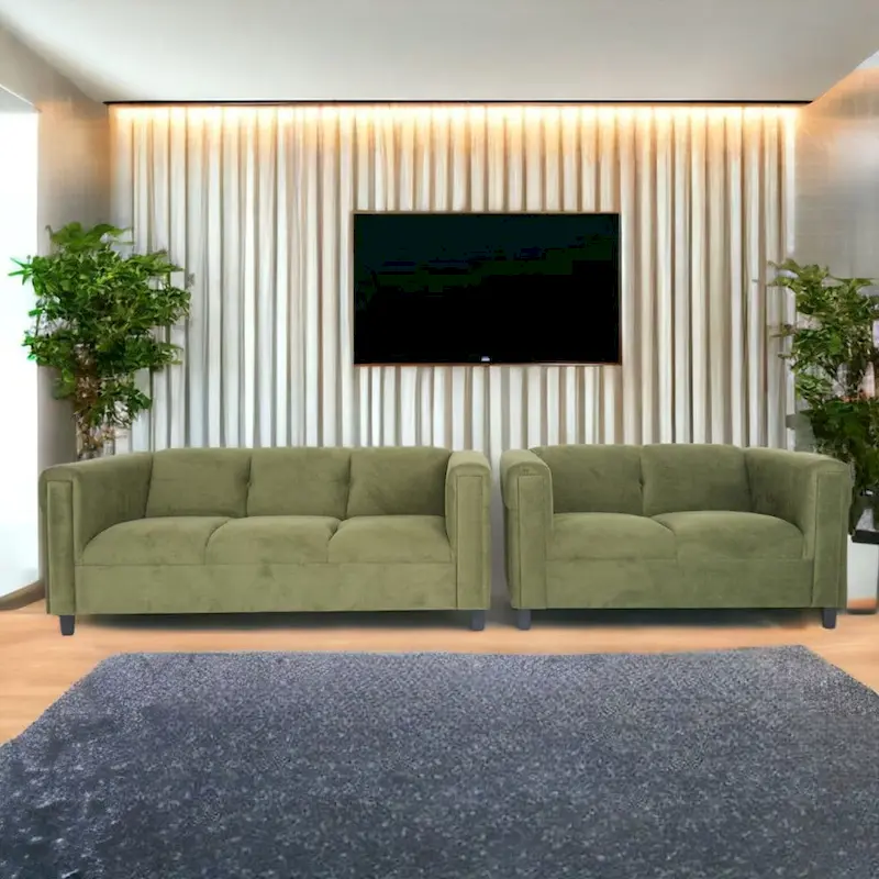 Mid Century Modern Loveseat and Sofa Set Solid Wood Frame Upholstered