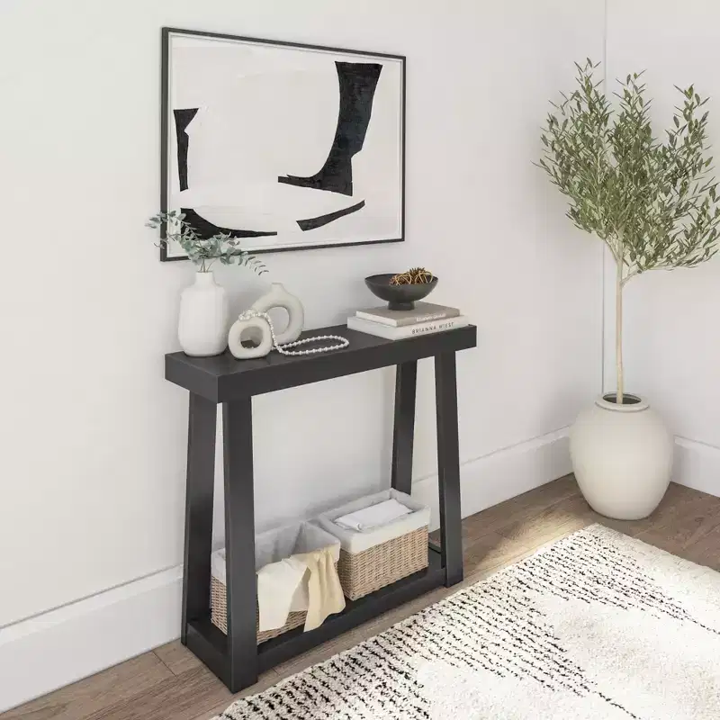 Plank+Beam 36 Solid Wood Console Table with Storage, Classic Farmhouse Style Sofa Table with Shelf, Narrow Entryway Table for Hallway