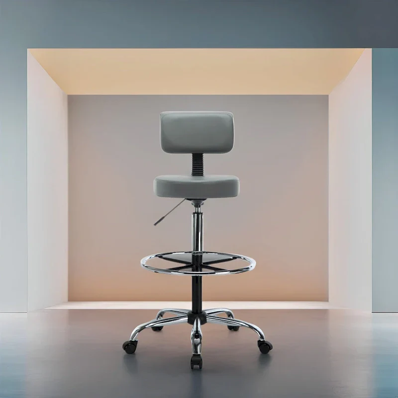 Faux Leather Drafting Stool - Height Adjustable with Backrest