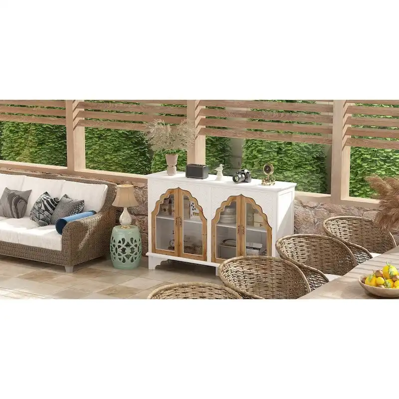 Wooden Carved Bathroom Cabinet Accent Cabinet Sideboard Acrylic Glass