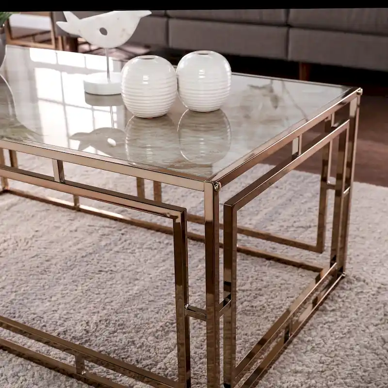 Rectangular Geometric Faux Marble Glass-Top Coffee Table