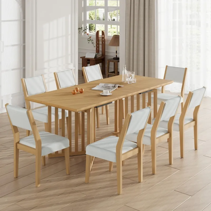 Farmhouse 9-Piece Extendable Dining Table Set with Removable Leaves