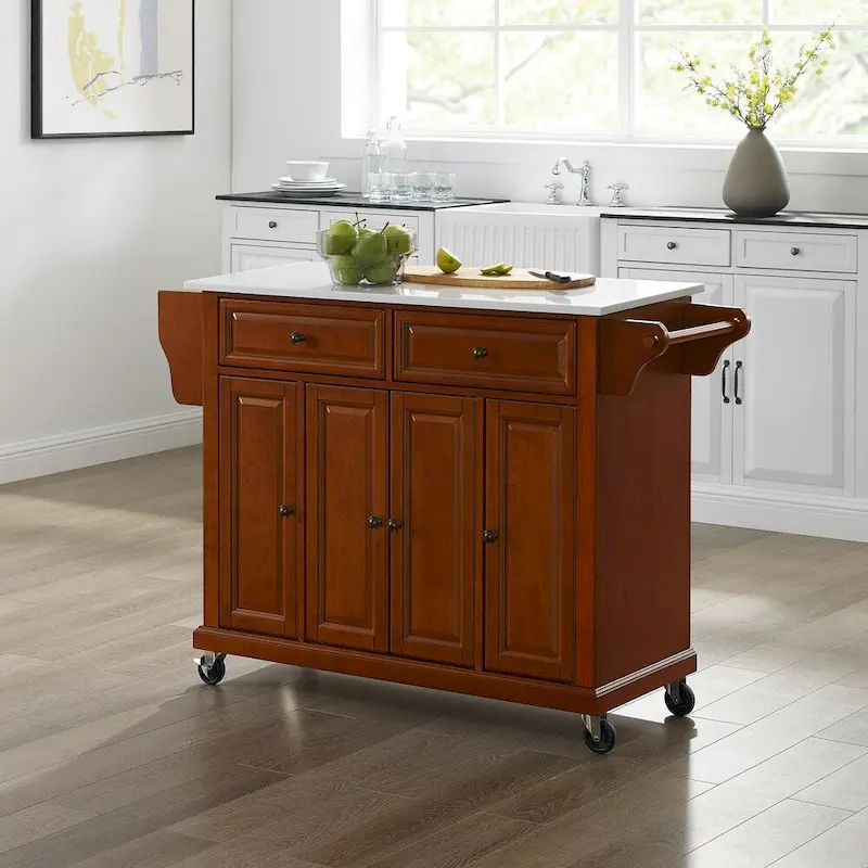 Full Size Granite Top Kitchen Cart in Cherry - 51.5  W x 18  D x 36.5  H