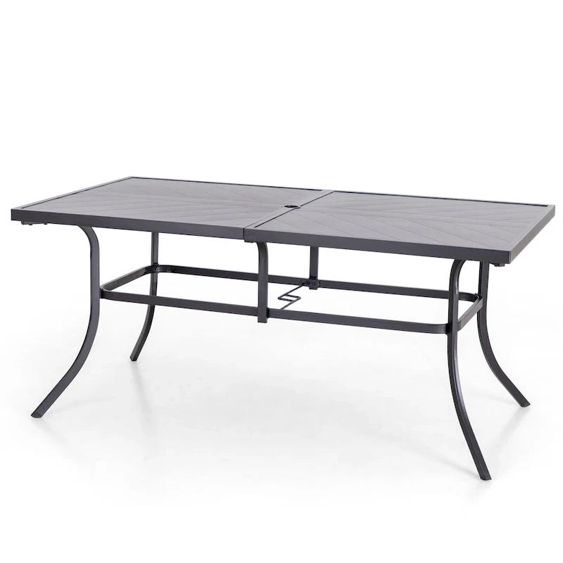 MAISON ARTS Patio Dining Set 7 Piece Metal Rectangle Patio Table with 2.6  Umbrella Hole and 6 Metal Dining Chairs, Black