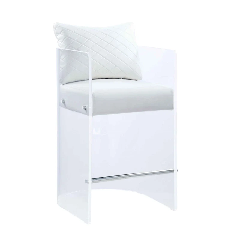 Somette Acrylic Counter Height Stool with Plush White Upholstery - N/A