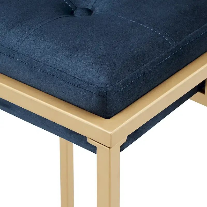 Backless Velvet Button-Tufted Bar Stool with Gold Metal Base & Footrest – Beige / Blue / Green, Counter / Bar Height