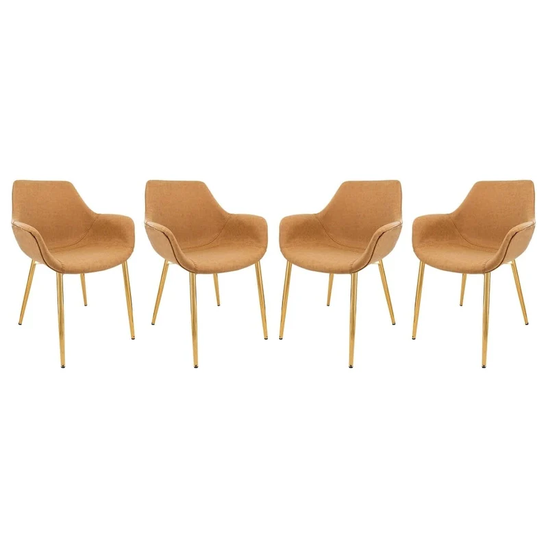 Markley Modern Leather Dining Armchair Set of 4 With Gold Metal Legs Accent Side Chair