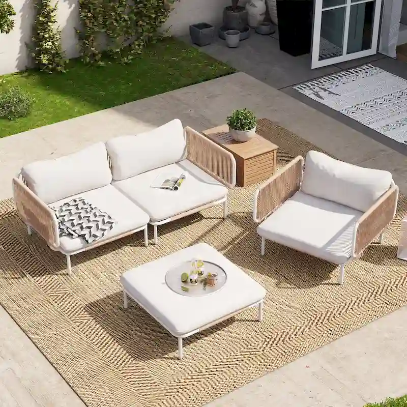 Outdoor 4 Seater Chat Set with Cushions, Customizable Set by Combining Multiple Chairs - Combined by 4 chairs