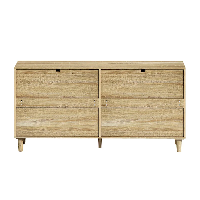 6-Drawer Rattan Dresser, Black/White/Oak, Single