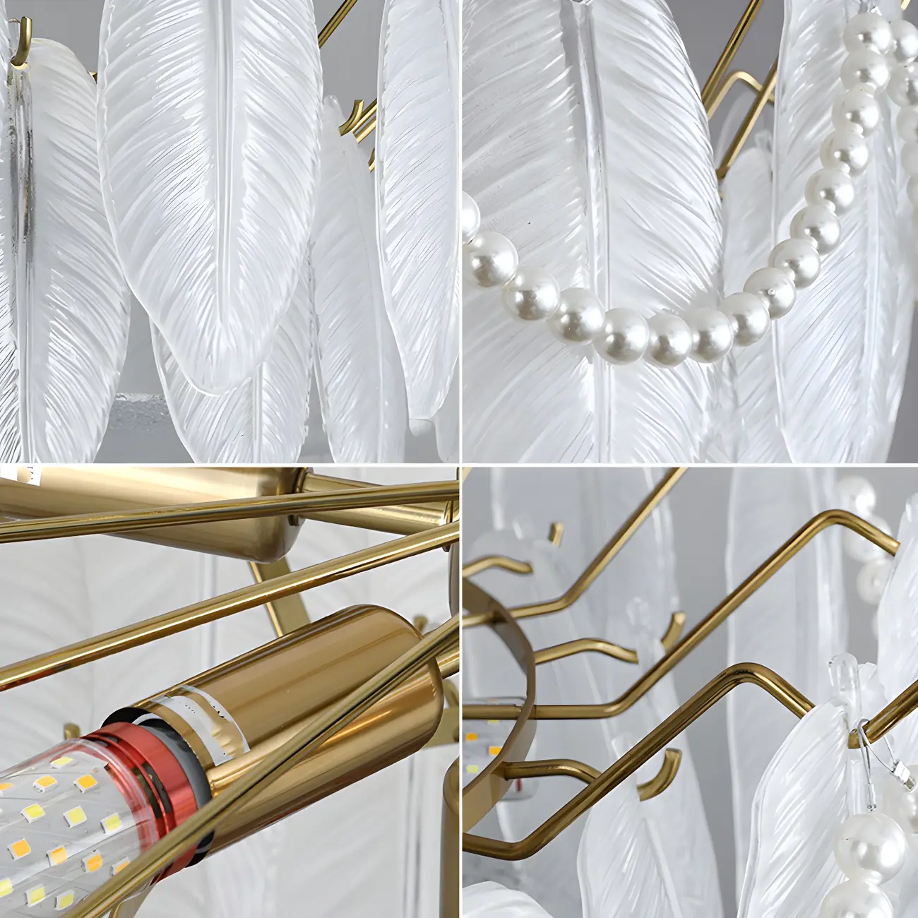 Adjustable Modern Glass Feather Island Chandelier in Gold