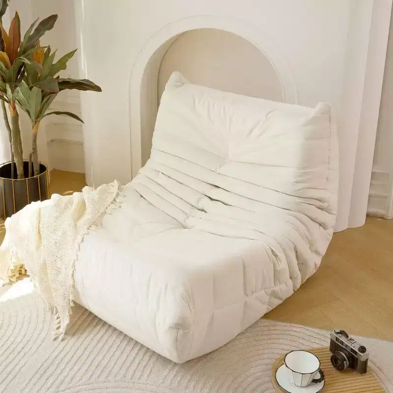 Okak No Assembly Bean Bag Chair for Adults, Large Foam Lounger for Living Room, Gaming & Home - Sofa in a Box,Off-White
