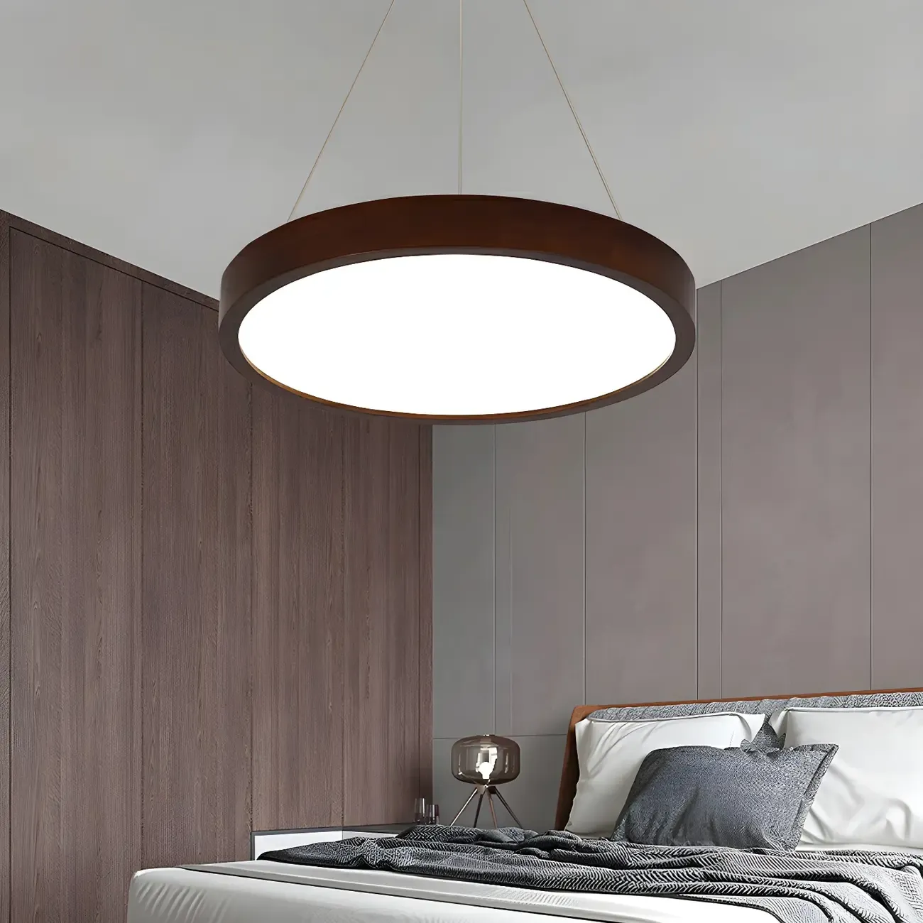 Modern Dimmable LED Brown Cylinder Wood Chandelier