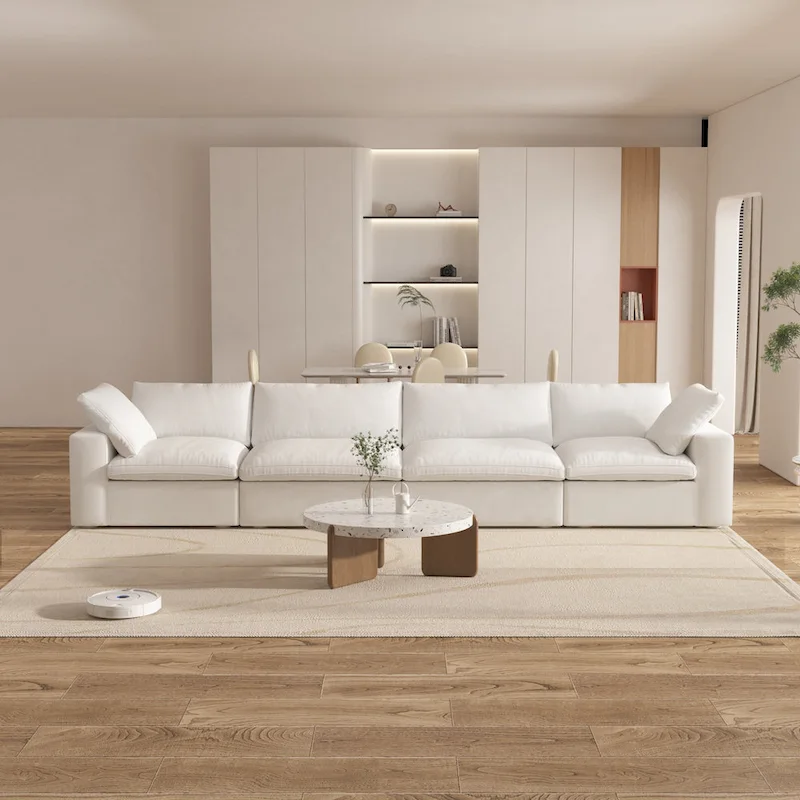 160 Modern Linen Upholstery 4 Piece Sectional Sofa Minimalism Commix Down Filled Modular Couches