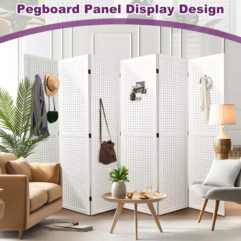 Dovelina Wood Room Divider 5.6 ft Folding Privacy Partition Screen 4/6/8 Panels White/Wood