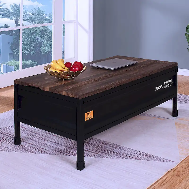 Black Walnut Industrial Lift-Top Coffee Table, 1-Person