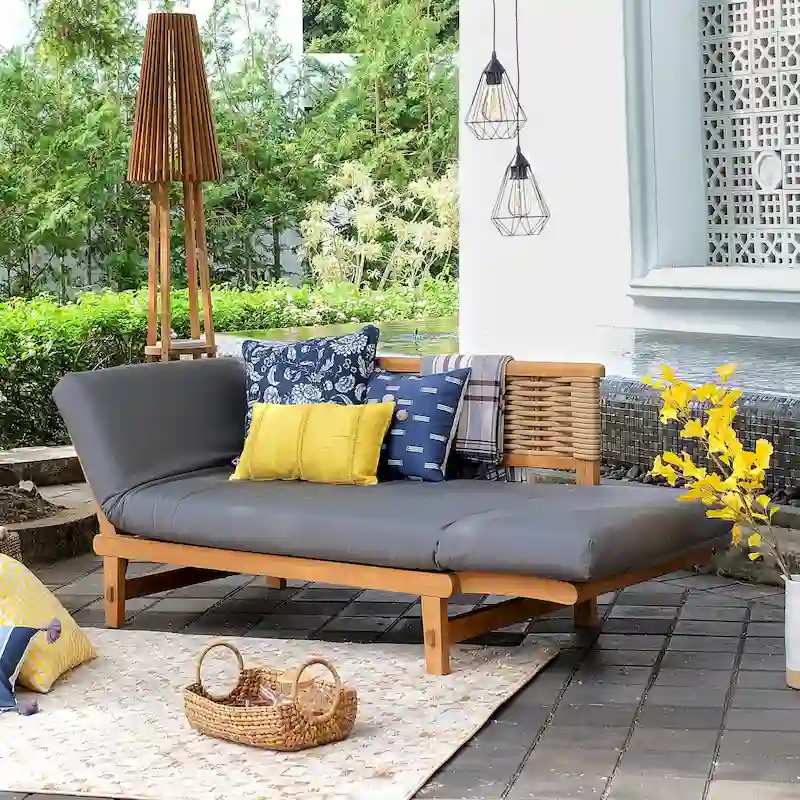 Cambridge Casual Auburn Teak Outdoor Sofa Daybed with Sunbrella Cushion