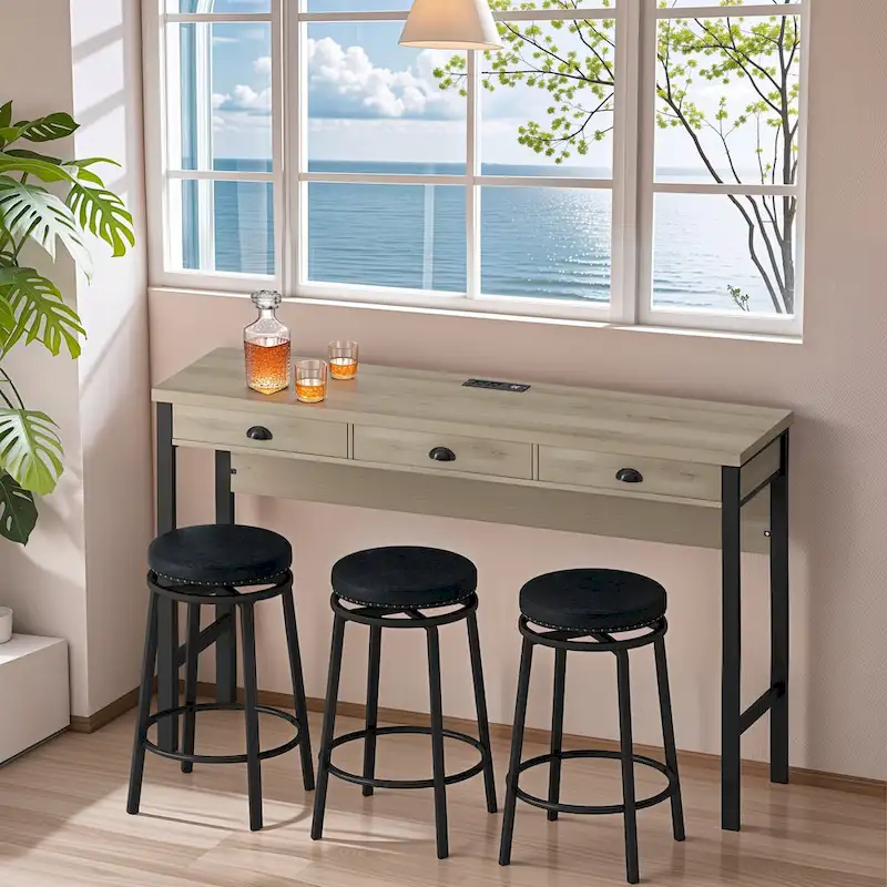 Bar Kitchen Table Set with Circular PU Stools