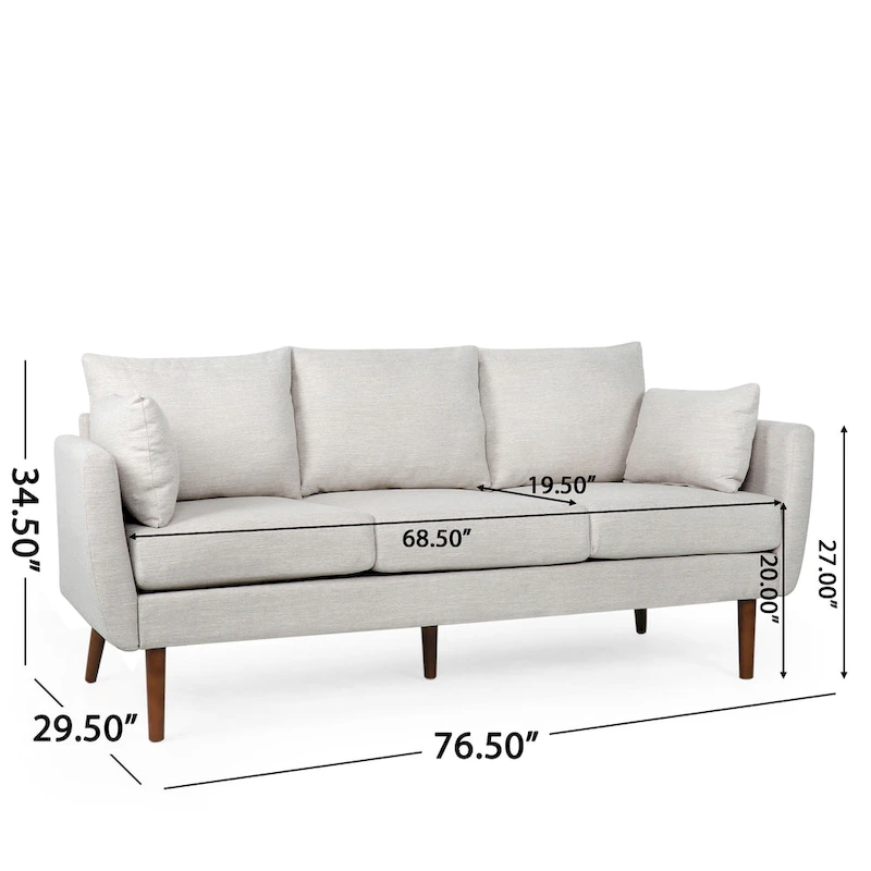Modern 76.5  3-Seater Sofa with Birchwood Legs and Pillows
