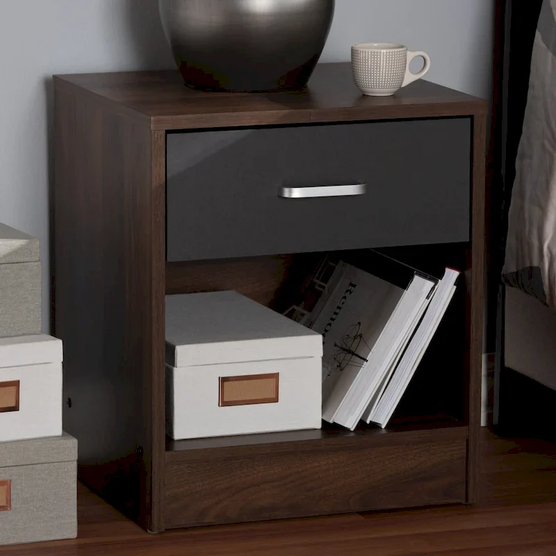 Contemporary 1-Drawer Brown and Grey Nightstand by Baxton Studio