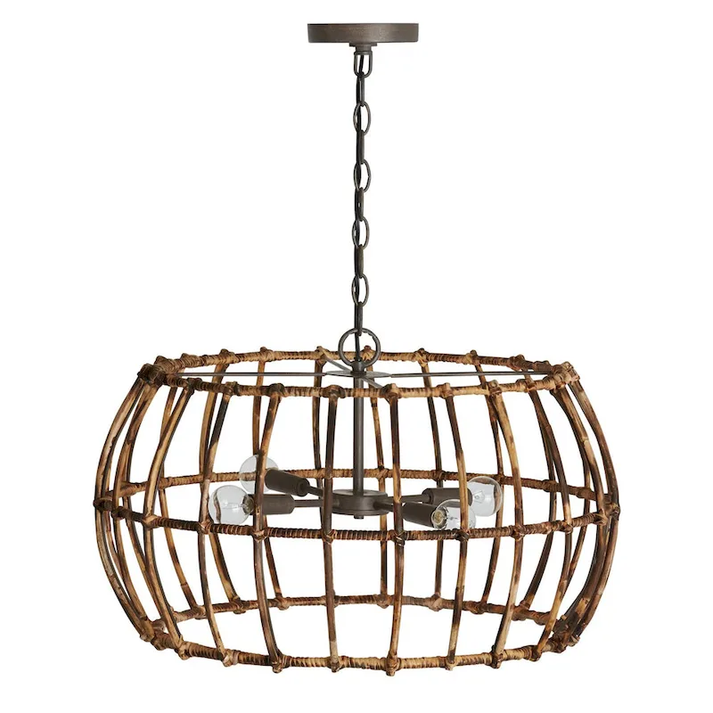 Sanibel 4-light Blazed Rattan/ Nordic Grey Hanging Pendant