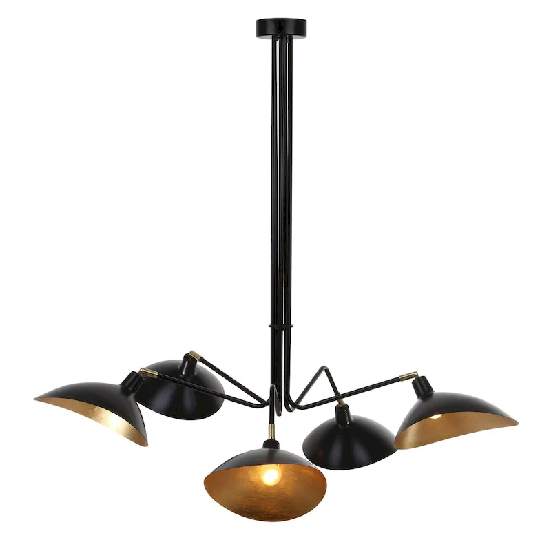 SAFAVIEH Lighting Shara 49-inch 5-Light Lettie Gold Leaf Detail Pendant - 49  W x 49  D x 43  H - Black - 49Wx49Dx43H